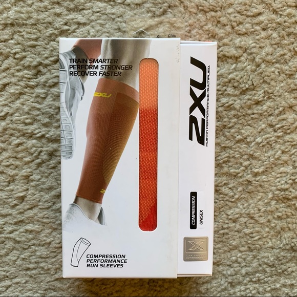 NWT Unisex 2xu Compression Performance Run Sleeves - Orange Calf Sleeves - Picture 2 of 6